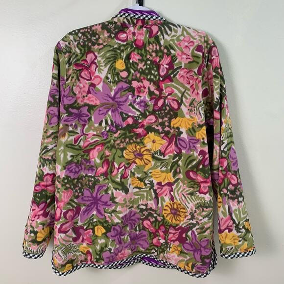 Koos of Coursee! Size M Linen Blend Art to Wear Reversible Floral Jacket Purple - Picture 11 of 12